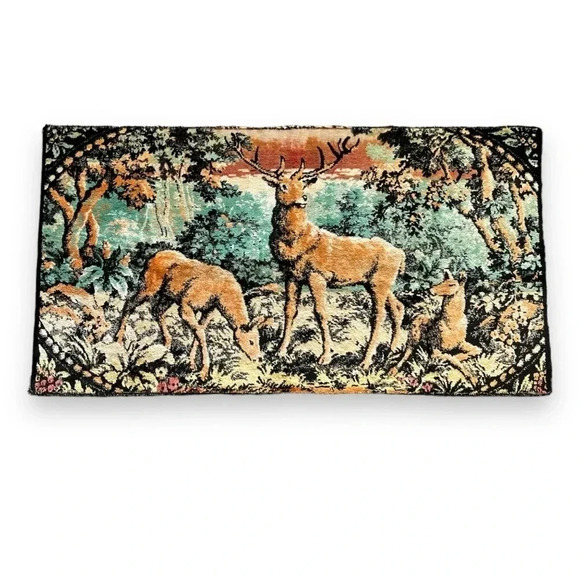 Vintage Velvet Deer Wildlife Small Wall Tapestry